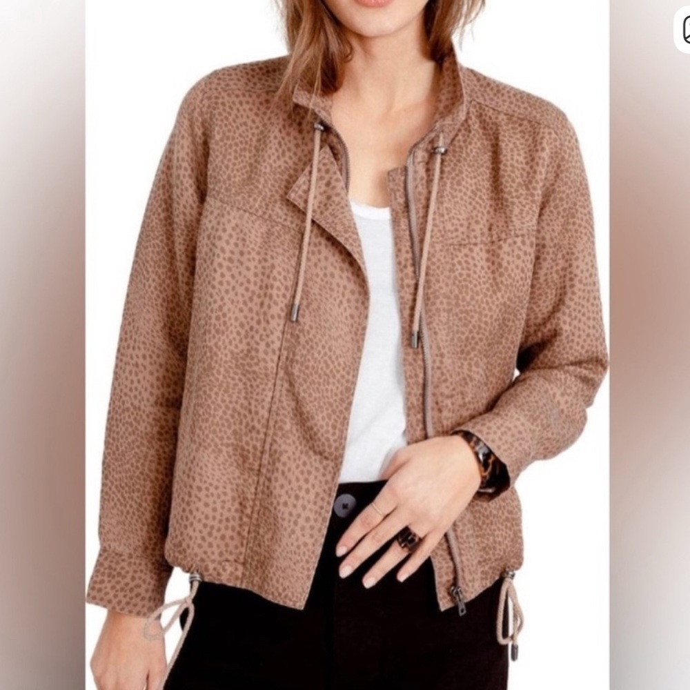 Rails Tennessee Tawny Spots bomber jacket Large linen animal funnel utility